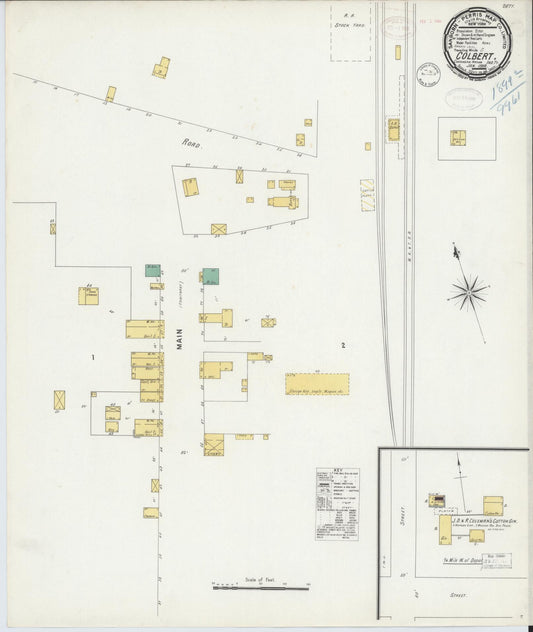 Sanborn Fire Insurance Map from Colbert, Bryan County, Oklahoma (1899), Sheet #0001 - Historic Sanborn Fire Insurance Map Print, vintage old map wall art, antique decor, genealogy gift, Oklahoma Oklahoma map