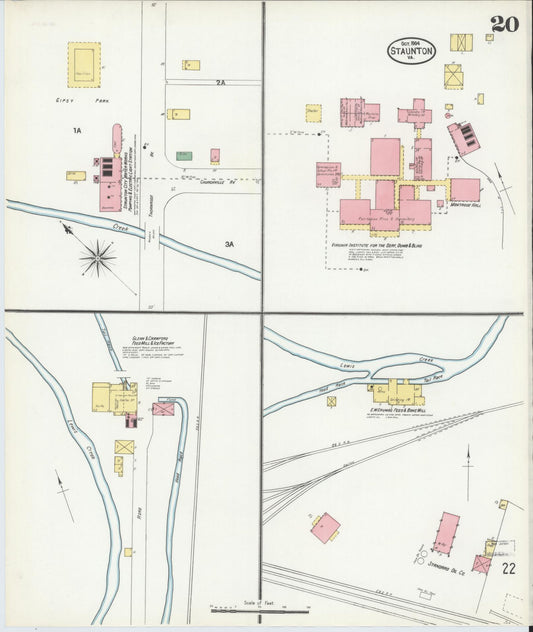 Sanborn Fire Insurance Map from Staunton, Independent Cities, Virginia (1904), Sheet #0020 - Historic Sanborn Fire Insurance Map Print, vintage old map wall art, antique decor, genealogy gift, Virginia Virginia map