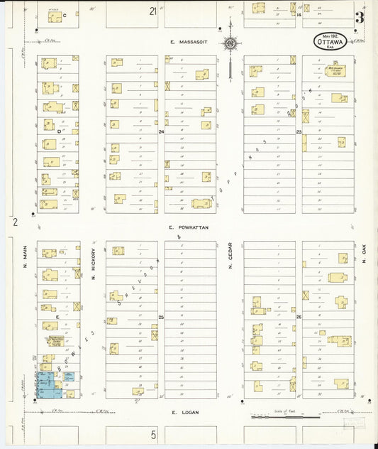 Sanborn Fire Insurance Map from Ottawa, Franklin County, Kansas (1912), Sheet #0003 - Historic Sanborn Fire Insurance Map Print, vintage old map wall art, antique decor, genealogy gift, Kansas Kansas map