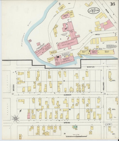 Sanborn Fire Insurance Map from Lewiston, Androscoggin County, Maine (1897), Sheet #0016 - Complete Map Set gallery image, historic Sanborn map, vintage wall art, Maine Maine