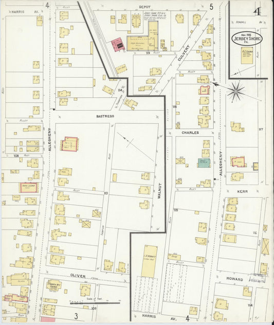 Sanborn Fire Insurance Map from Jersey Shore, Lycoming County, Pennsylvania (1906), Sheet #0004 - Historic Sanborn Fire Insurance Map Print, vintage old map wall art, antique decor, genealogy gift, Pennsylvania Pennsylvania map