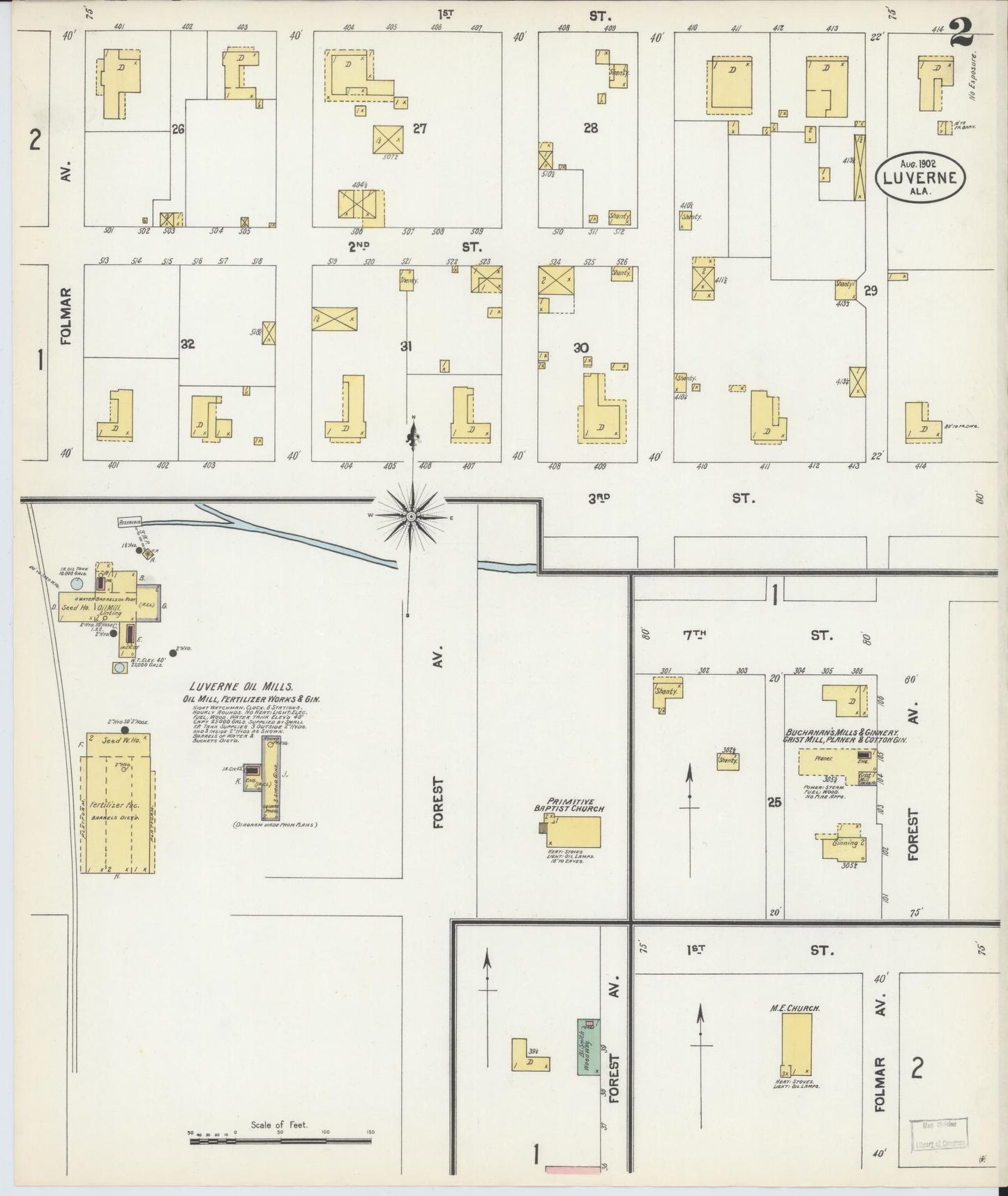 Sanborn Fire Insurance Map from Luverne, Crenshaw County, Alabama (1902), Sheet #0002 - Historic Sanborn Fire Insurance Map Print, vintage old map wall art, antique decor, genealogy gift, Alabama Alabama map