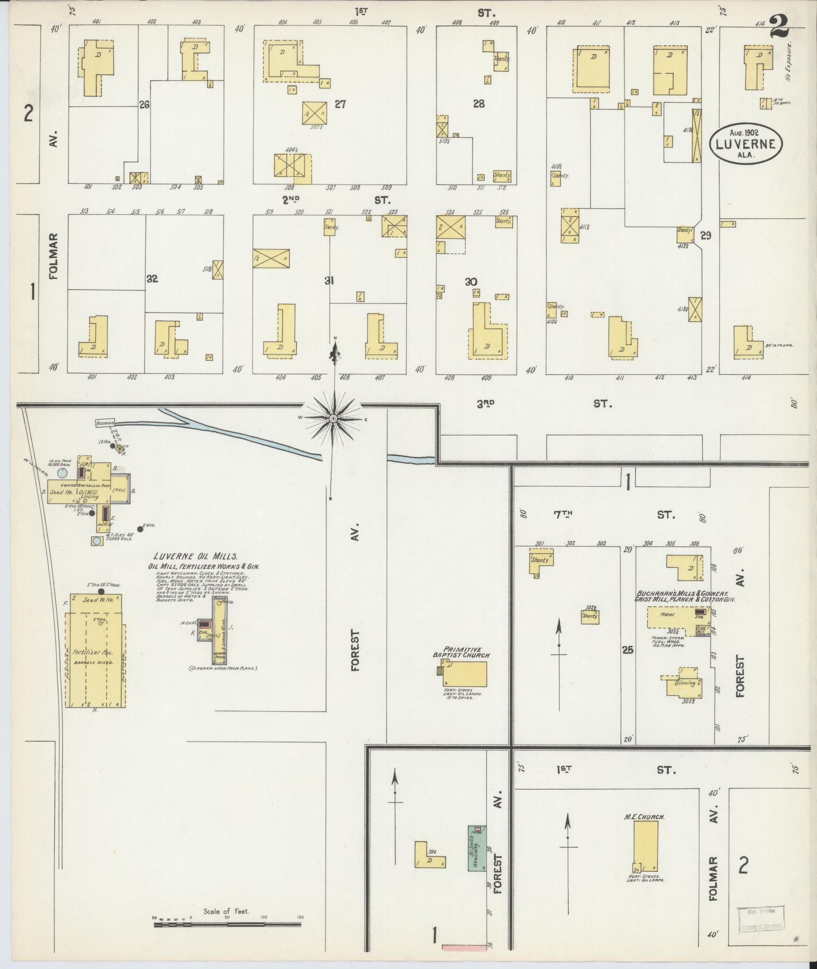 Sanborn Fire Insurance Map from Luverne, Crenshaw County, Alabama (1902), Sheet #0002 - Historic Sanborn Fire Insurance Map Print, vintage old map wall art, antique decor, genealogy gift, Alabama Alabama map