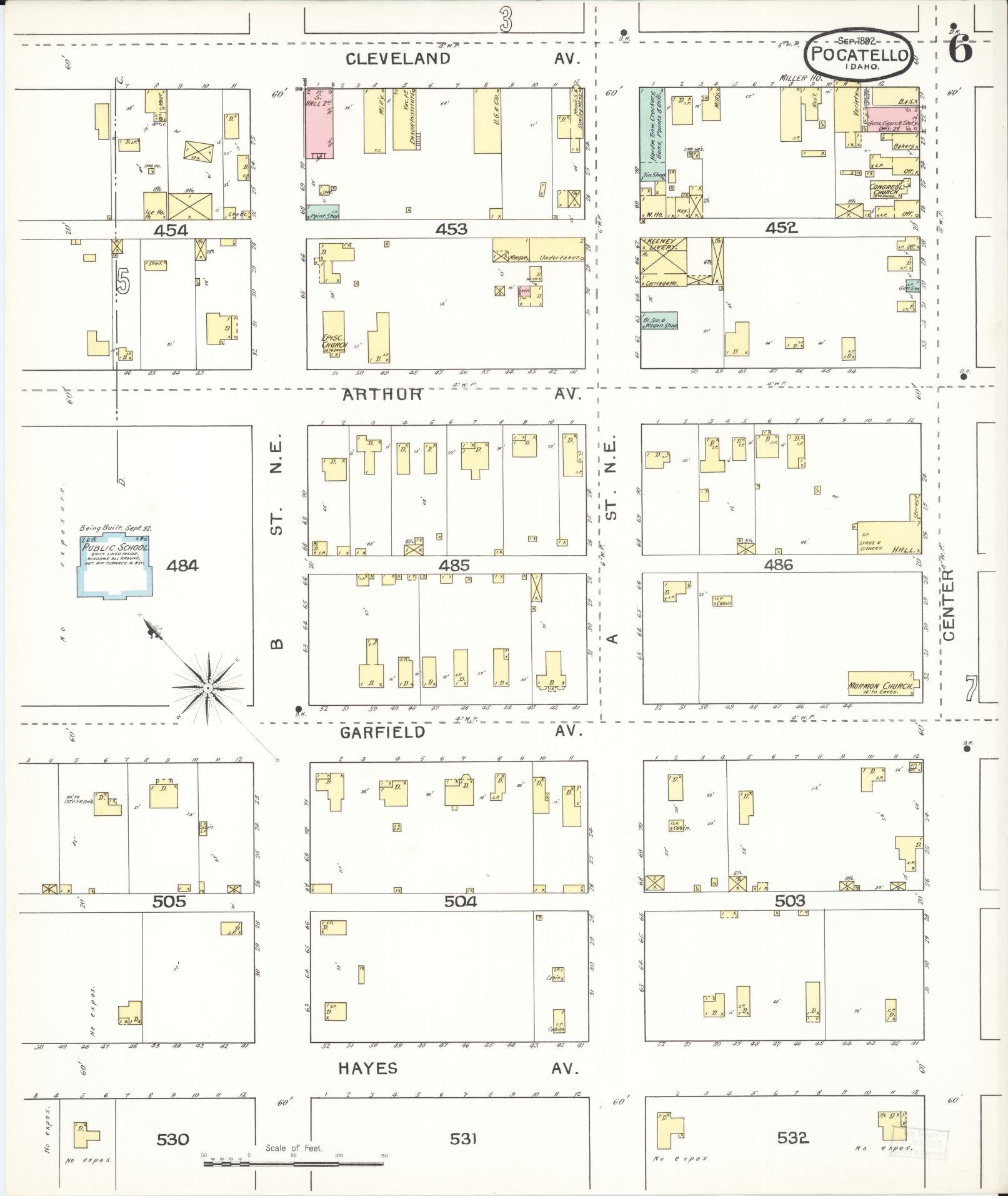 Sanborn Fire Insurance Map from Pocatello, Bannock County, Idaho (1892), Sheet #0006 - Complete Map Set gallery image, historic Sanborn map, vintage wall art, Idaho Idaho