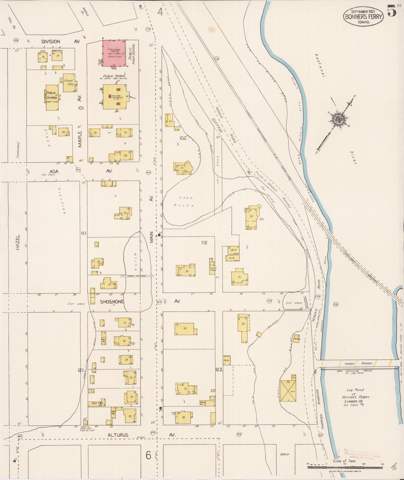 Sanborn Fire Insurance Map from Bonners Ferry, Boundary County, Idaho (1921), Sheet #0005 - Complete Map Set gallery image, historic Sanborn map, vintage wall art, Idaho Idaho