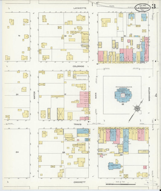 Sanborn Fire Insurance Map from La Grange, Fayette County, Texas (1912), Sheet #0003 - Historic Sanborn Fire Insurance Map Print, vintage old map wall art, antique decor, genealogy gift, Texas Texas map