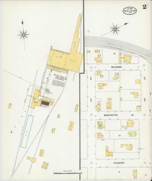 Sanborn Fire Insurance Map from Weldon, Halifax County, North Carolina (1904), Sheet #0002 - Historic Sanborn Fire Insurance Map Print, vintage old map wall art, antique decor, genealogy gift, North Carolina North Carolina map