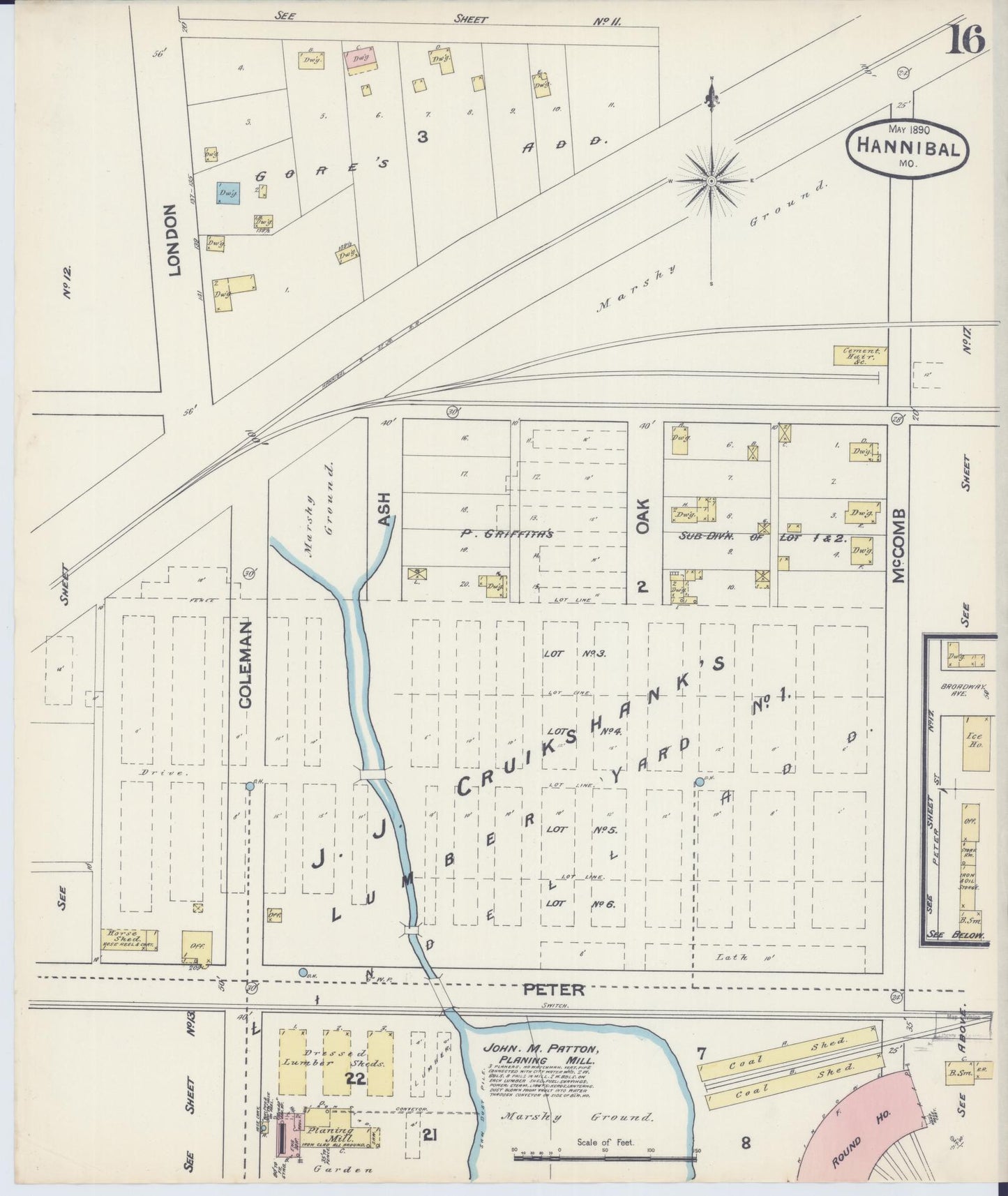 Sanborn Fire Insurance Map from Hannibal, Marion County, Missouri (1890), Sheet #0016 - Complete Map Set gallery image, historic Sanborn map, vintage wall art, Missouri Missouri