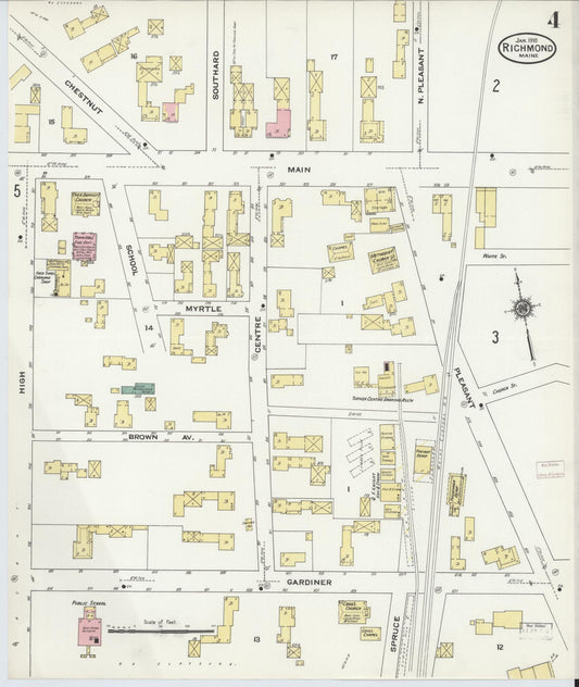 Sanborn Fire Insurance Map from Richmond, Sagadahoc County, Maine (1910), Sheet #0004 - Historic Sanborn Fire Insurance Map Print, vintage old map wall art, antique decor, genealogy gift, Maine Maine map