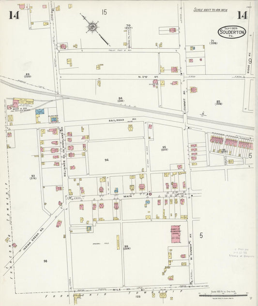 Sanborn Fire Insurance Map from Souderton, Montgomery County, Pennsylvania (1924), Sheet #0014 - Historic Sanborn Fire Insurance Map Print, vintage old map wall art, antique decor, genealogy gift, Pennsylvania Pennsylvania map