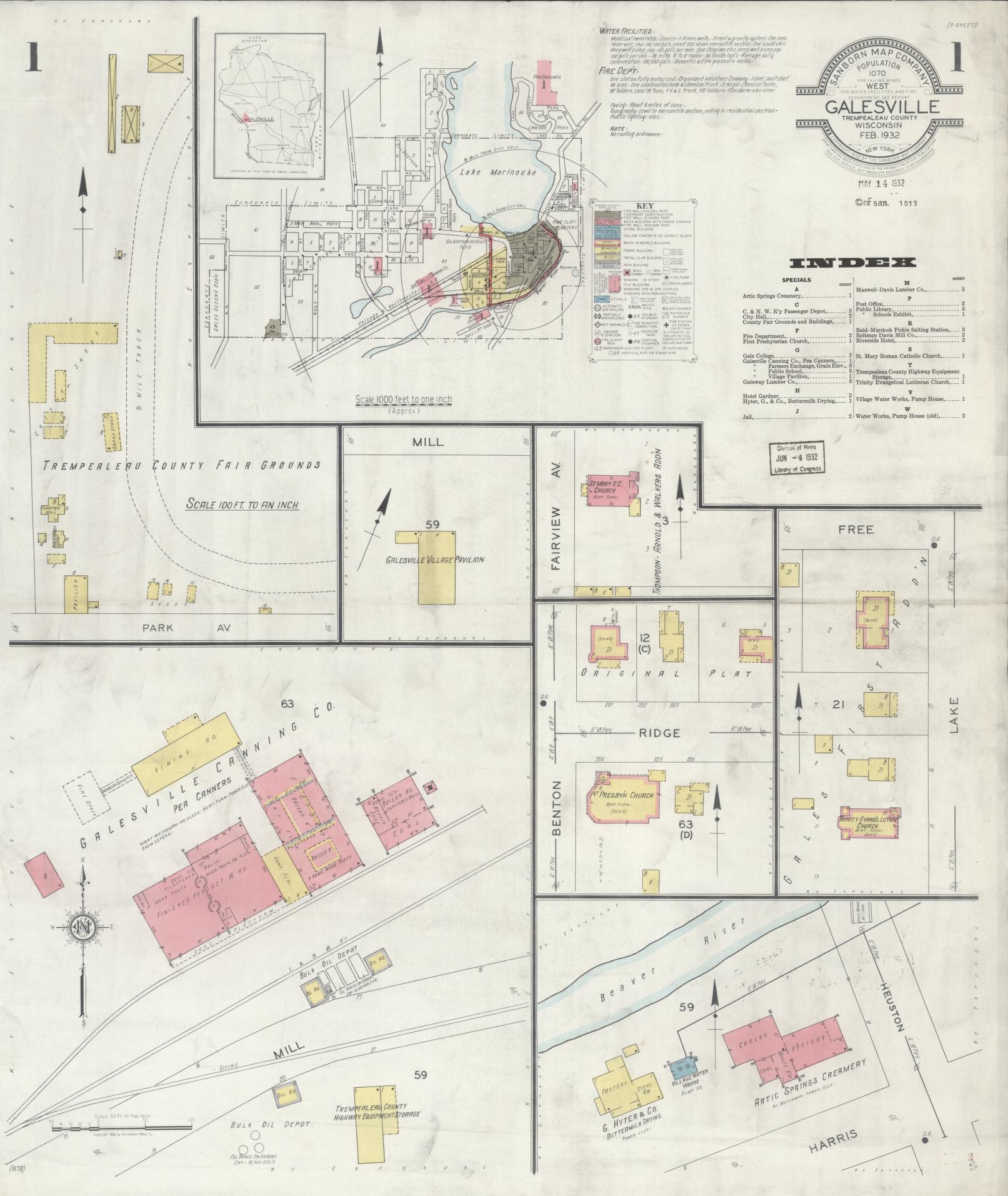 Sanborn Fire Insurance Map from Galesville, Trempealeau County, Wisconsin (1932), Sheet #0001 - Complete Map Set gallery image, historic Sanborn map, vintage wall art, Wisconsin Wisconsin