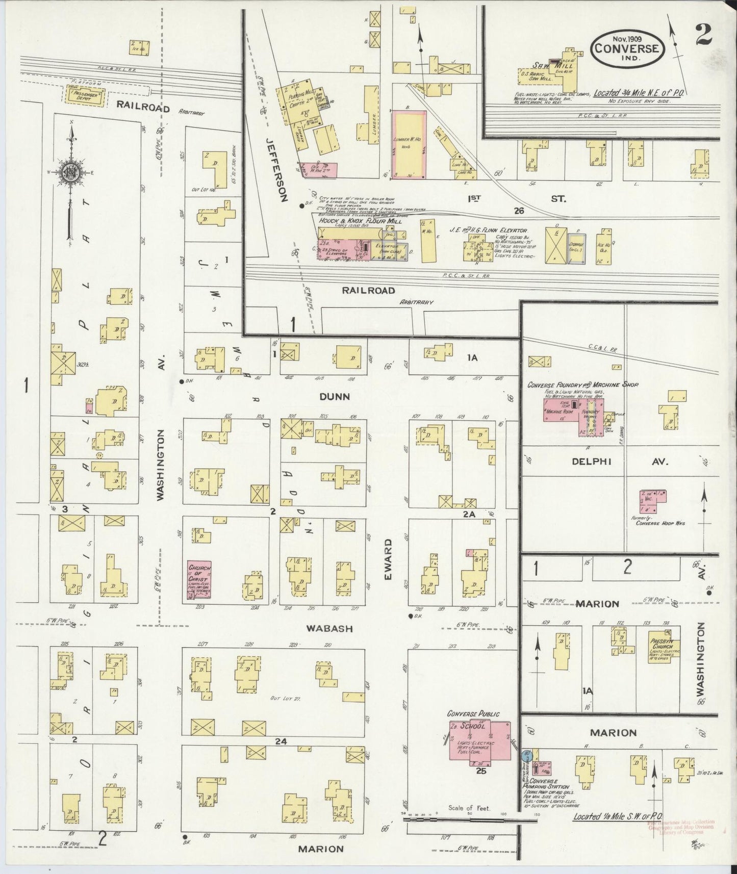 Sanborn Fire Insurance Map from Converse, Miami County, Indiana (1909), Sheet #0002 - Complete Map Set gallery image, historic Sanborn map, vintage wall art, Indiana Indiana