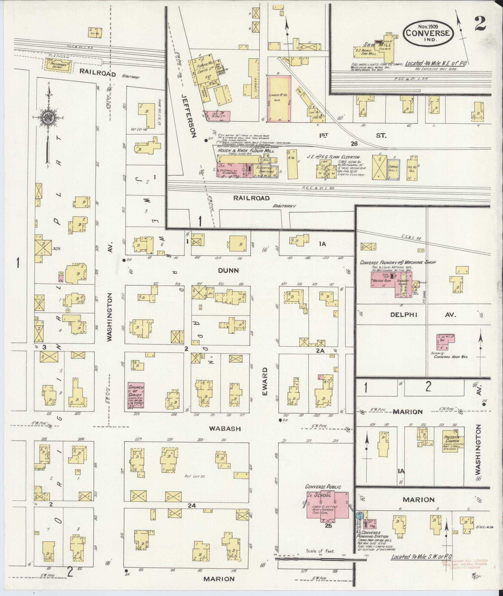 Sanborn Fire Insurance Map from Converse, Miami County, Indiana (1909), Sheet #0002 - Complete Map Set gallery image, historic Sanborn map, vintage wall art, Indiana Indiana