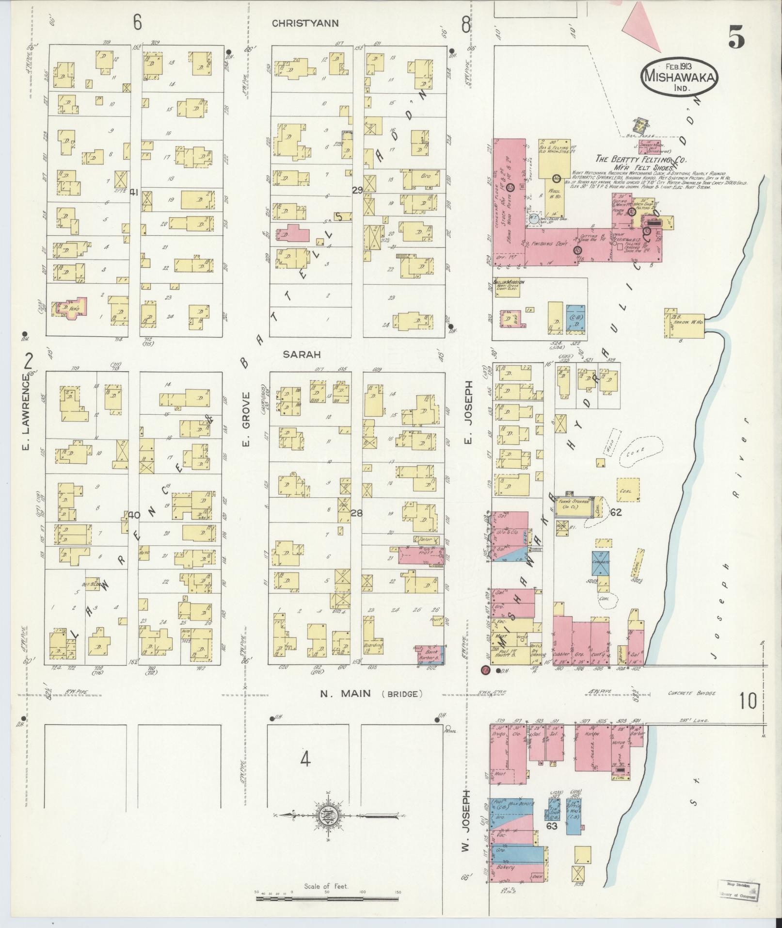 Sanborn Fire Insurance Map from Mishawaka, Saint Joseph County, Indiana (1913), Sheet #0005 - Complete Map Set gallery image, historic Sanborn map, vintage wall art, Indiana Indiana