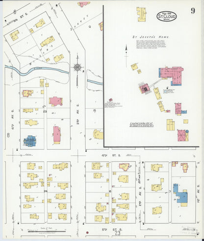 Sanborn Fire Insurance Map from Saint Cloud, Stearns, Benton, and Sherburne Counties, Minnesota (1919), Sheet #0009 - Historic Sanborn Fire Insurance Map Print, vintage old map wall art, antique decor, genealogy gift, Minnesota Minnesota map
