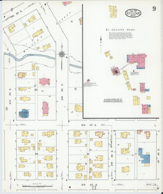 Sanborn Fire Insurance Map from Saint Cloud, Stearns, Benton, and Sherburne Counties, Minnesota (1919), Sheet #0009 - Historic Sanborn Fire Insurance Map Print, vintage old map wall art, antique decor, genealogy gift, Minnesota Minnesota map
