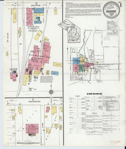 Sanborn Fire Insurance Map from Hudson, Lenawee County, Michigan (1919), Sheet #0001 - Complete Map Set gallery image, historic Sanborn map, vintage wall art, Michigan Michigan