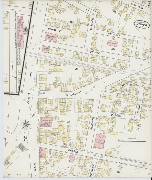 Sanborn Fire Insurance Map from Dover, Strafford County, New Hampshire (1889), Sheet #0007 - Historic Sanborn Fire Insurance Map Print, vintage old map wall art, antique decor, genealogy gift, New Hampshire New Hampshire map