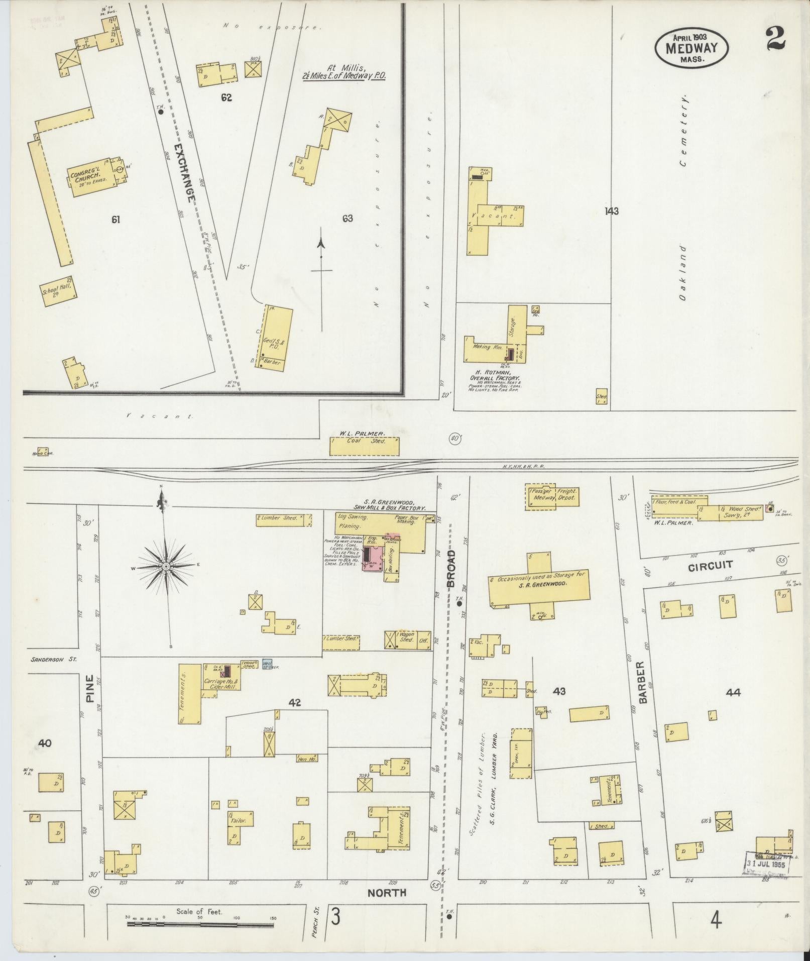 Sanborn Fire Insurance Map from Medway, Norfolk County, Massachusetts (1903), Sheet #0002 - Historic Sanborn Fire Insurance Map Print, vintage old map wall art, antique decor, genealogy gift, Massachusetts Massachusetts map