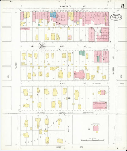 Sanborn Fire Insurance Map from Salina, Saline County, Kansas (1905), Sheet #0008 - Complete Map Set gallery image, historic Sanborn map, vintage wall art, Kansas Kansas