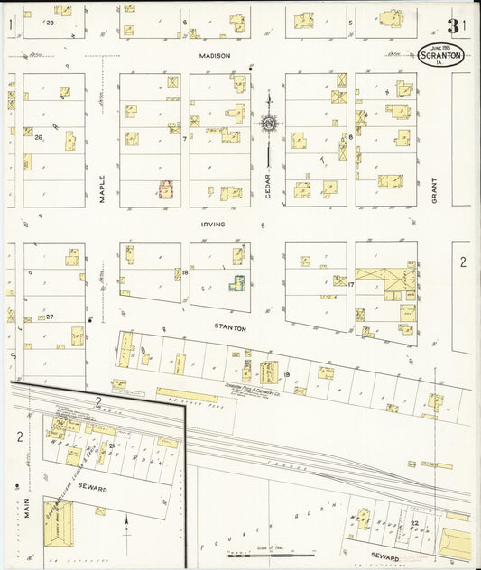 Sanborn Fire Insurance Map from Scranton, Greene County, Iowa (1915), Sheet #0003 - Historic Sanborn Fire Insurance Map Print, vintage old map wall art