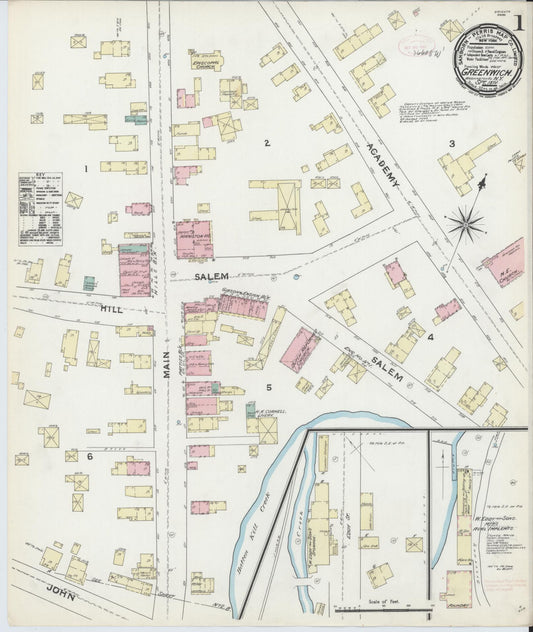 Sanborn Fire Insurance Map from Greenwich, Washington County, New York (1891), Sheet #0001 - Complete Map Set gallery image, historic Sanborn map, vintage wall art, New York New York