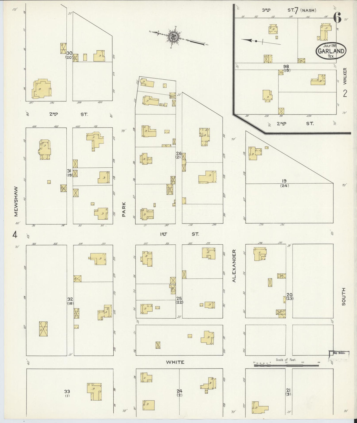 Sanborn Fire Insurance Map from Garland, Dallas County, Texas (1915), Sheet #0006 - Historic Sanborn Fire Insurance Map Print, vintage old map wall art, antique decor, genealogy gift, Texas Texas map
