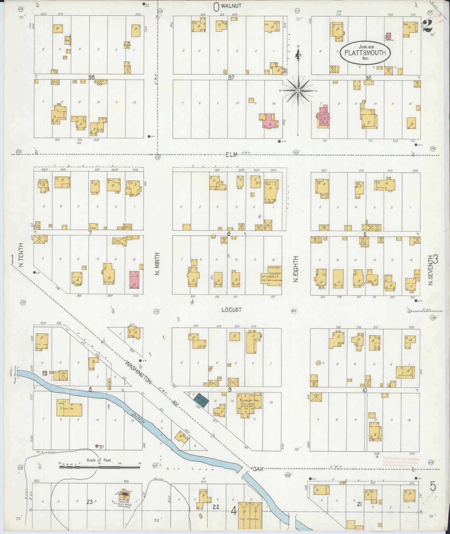Sanborn Fire Insurance Map from Plattsmouth, Cass County, Nebraska (1906), Sheet #0002 - Complete Map Set gallery image, historic Sanborn map, vintage wall art, Nebraska Nebraska