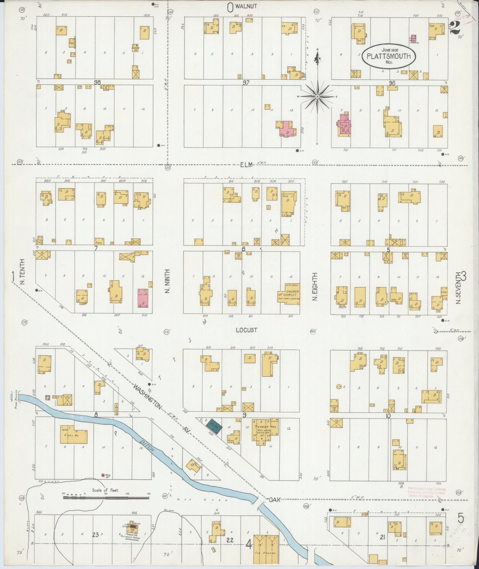 Sanborn Fire Insurance Map from Plattsmouth, Cass County, Nebraska (1906), Sheet #0002 - Complete Map Set gallery image, historic Sanborn map, vintage wall art, Nebraska Nebraska
