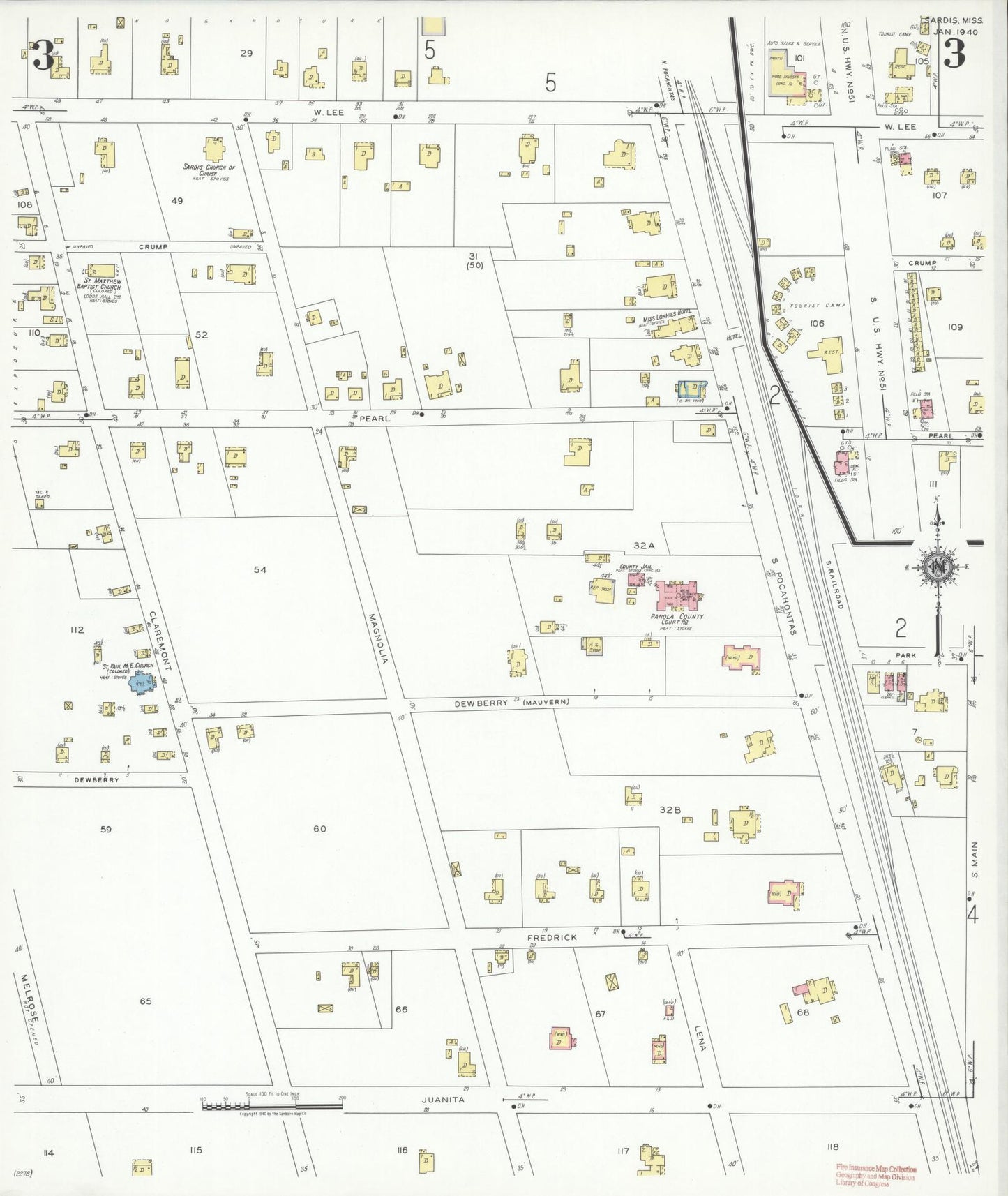 Sanborn Fire Insurance Map from Sardis, Panola County, Mississippi (1940), Sheet #0003 - Historic Sanborn Fire Insurance Map Print, vintage old map wall art, antique decor, genealogy gift, Mississippi Mississippi map