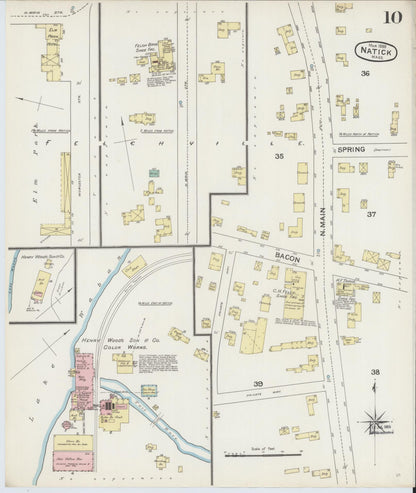 Sanborn Fire Insurance Map from Natick, Middlesex County, Massachusetts (1888), Sheet #0010 - Historic Sanborn Fire Insurance Map Print, vintage old map wall art, antique decor, genealogy gift, Massachusetts Massachusetts map