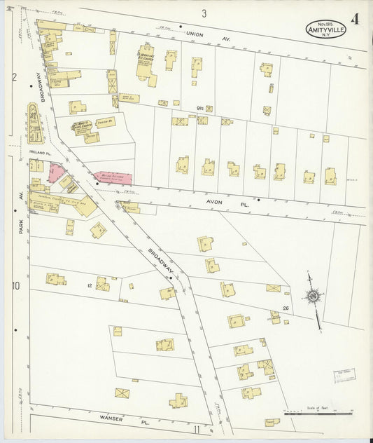 Sanborn Fire Insurance Map from Amityville, Suffolk County, New York (1915), Sheet #0004 - Historic Sanborn Fire Insurance Map Print, vintage old map wall art, antique decor, genealogy gift, New York New York map