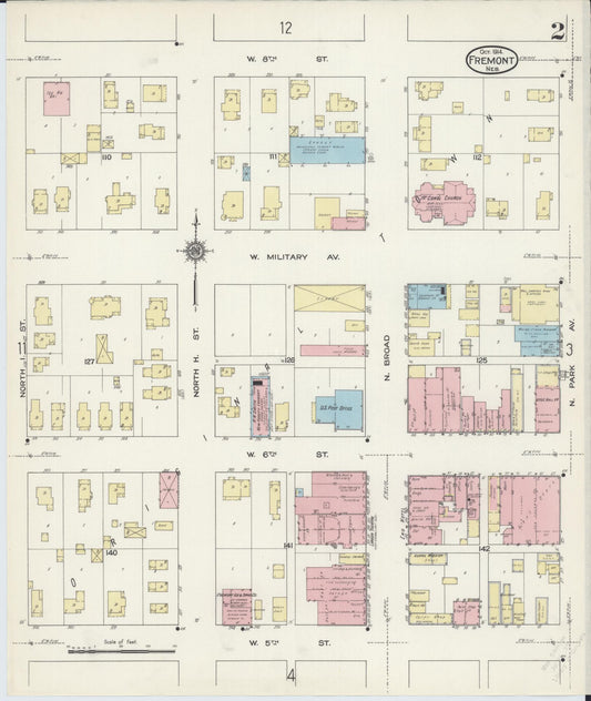 Sanborn Fire Insurance Map from Fremont, Dodge County, Nebraska (1914), Sheet #0002 - Historic Sanborn Fire Insurance Map Print, vintage old map wall art, antique decor, genealogy gift, Nebraska Nebraska map