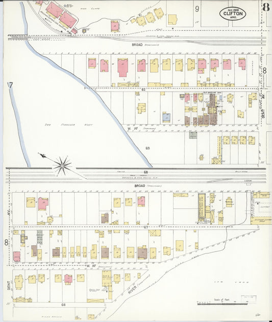 Sanborn Fire Insurance Map from Clifton, Greenlee County, Arizona (1908), Sheet #0008 - Historic Sanborn Fire Insurance Map Print, vintage old map wall art, antique decor, genealogy gift, Arizona Arizona map
