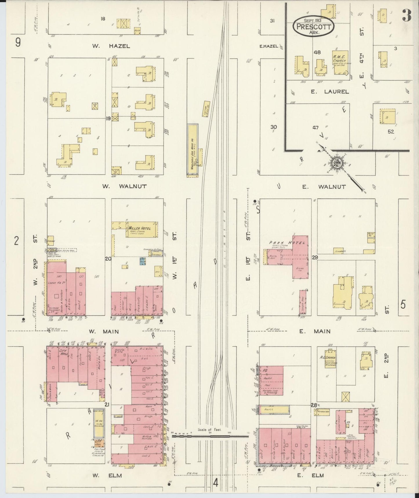 Sanborn Fire Insurance Map from Prescott, Nevada County, Arkansas (1913), Sheet #0003 - Complete Map Set gallery image, historic Sanborn map, vintage wall art, Arkansas Arkansas