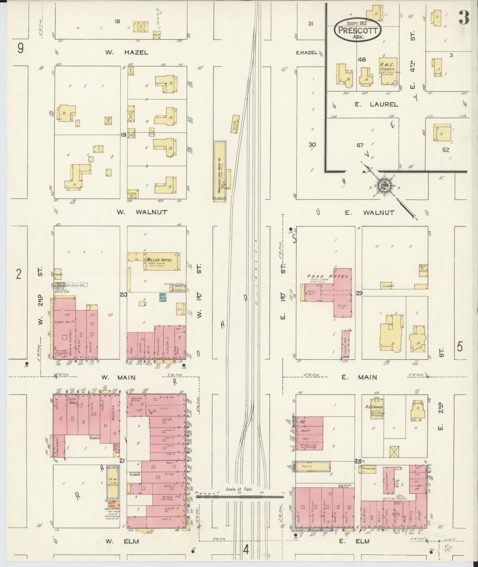 Sanborn Fire Insurance Map from Prescott, Nevada County, Arkansas (1913), Sheet #0003 - Complete Map Set gallery image, historic Sanborn map, vintage wall art, Arkansas Arkansas