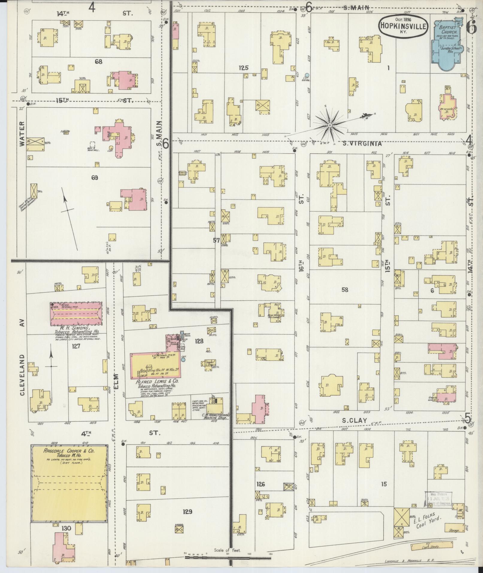 Sanborn Fire Insurance Map from Hopkinsville, Christian County, Kentucky (1896), Sheet #0006 - Historic Sanborn Fire Insurance Map Print, vintage old map wall art, antique decor, genealogy gift, Kentucky Kentucky map