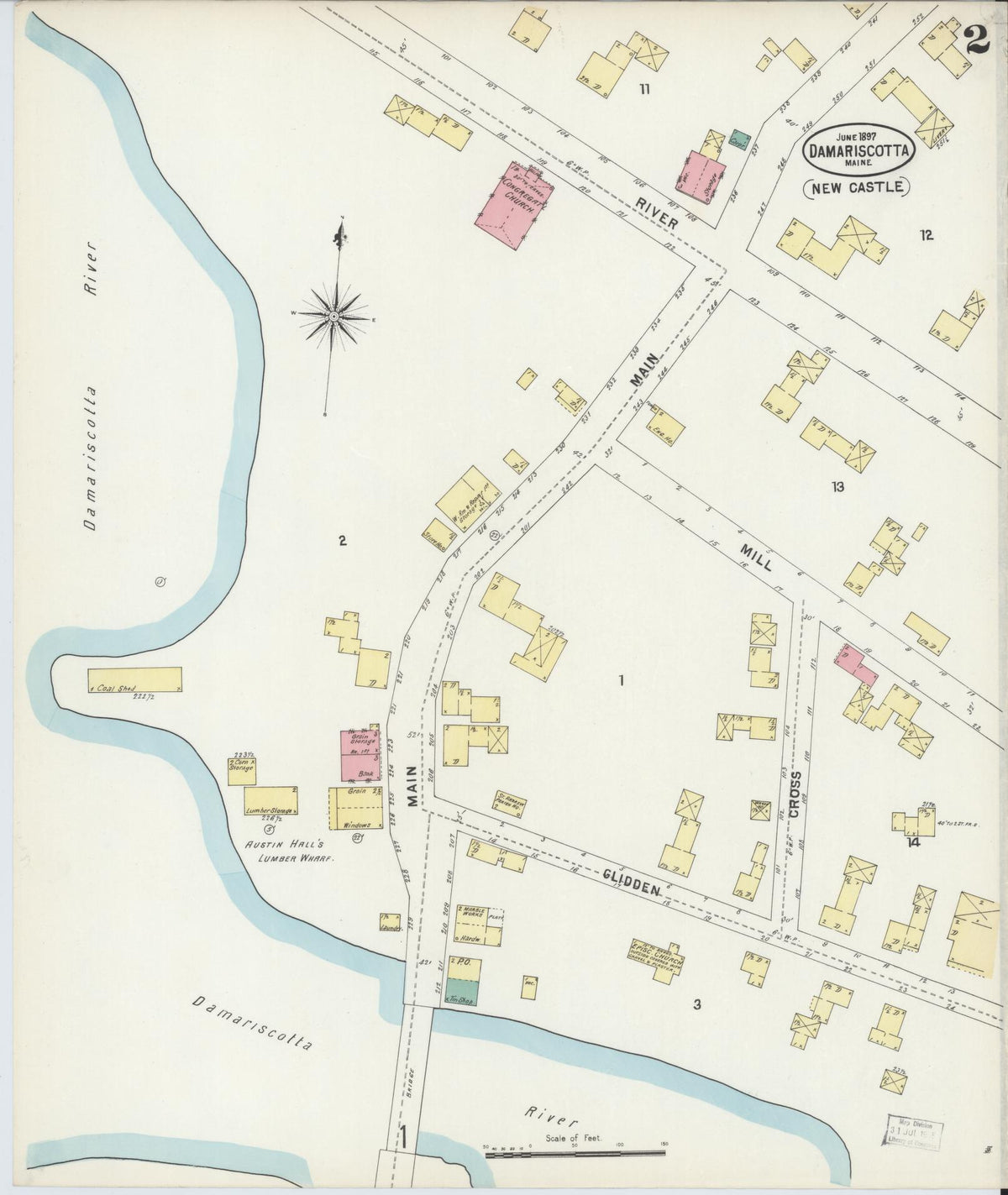 Sanborn Fire Insurance Map from Damariscotta, Lincoln County, Maine (1897), Sheet #0002 - Complete Map Set gallery image, historic Sanborn map, vintage wall art, Maine Maine