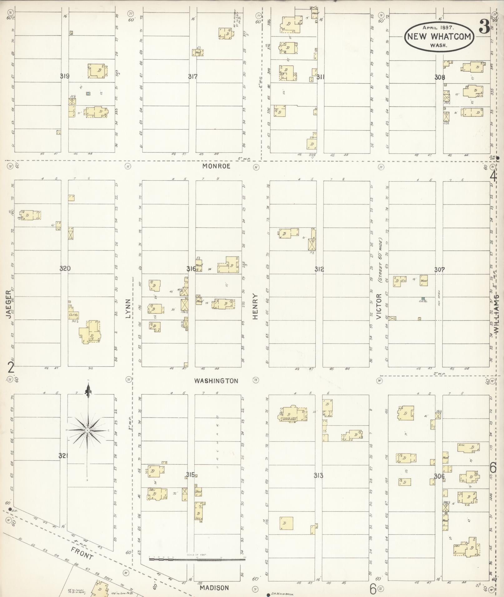 Sanborn Fire Insurance Map from New Whatcom, Whatcom County, Washington (1897), Sheet #0003 - Complete Map Set gallery image, historic Sanborn map, vintage wall art, Washington Washington
