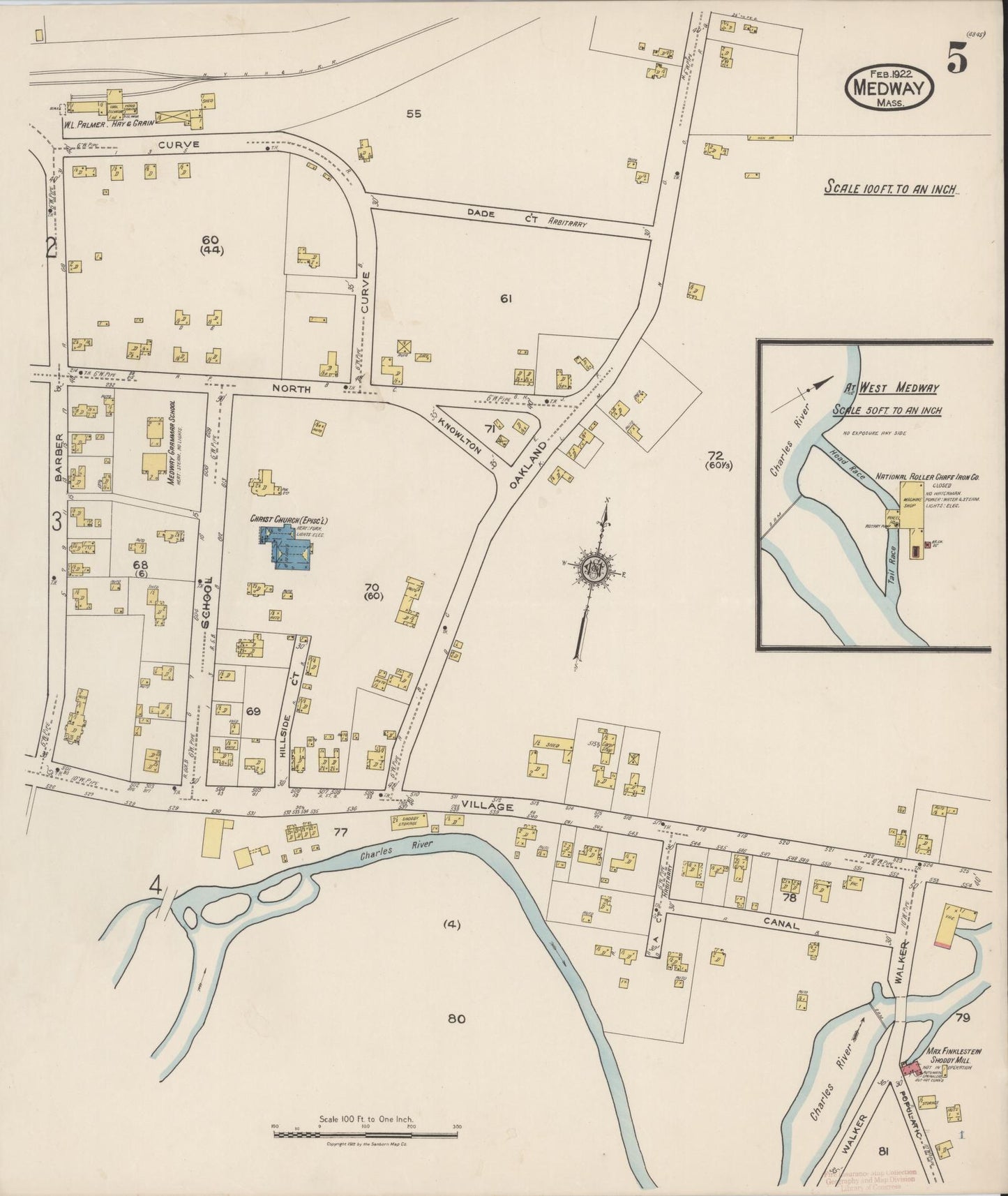 Sanborn Fire Insurance Map from Medway, Norfolk County, Massachusetts (1922), Sheet #0005 - Historic Sanborn Fire Insurance Map Print, vintage old map wall art, antique decor, genealogy gift, Massachusetts Massachusetts map