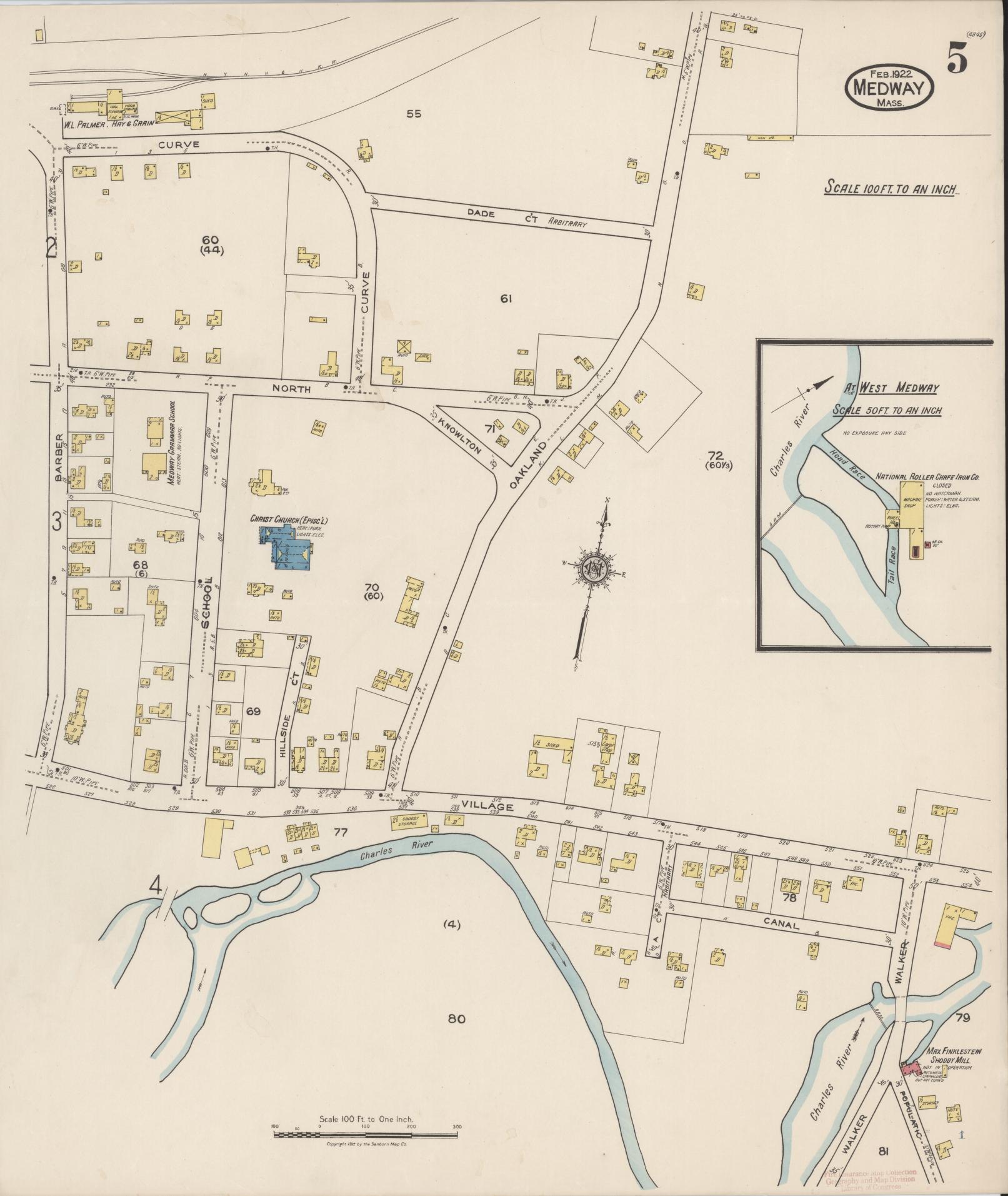 Sanborn Fire Insurance Map from Medway, Norfolk County, Massachusetts (1922), Sheet #0005 - Historic Sanborn Fire Insurance Map Print, vintage old map wall art, antique decor, genealogy gift, Massachusetts Massachusetts map