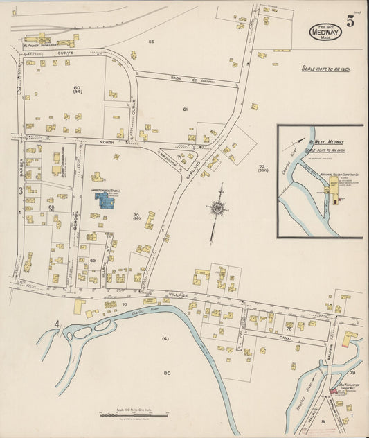 Sanborn Fire Insurance Map from Medway, Norfolk County, Massachusetts (1922), Sheet #0005 - Historic Sanborn Fire Insurance Map Print, vintage old map wall art, antique decor, genealogy gift, Massachusetts Massachusetts map