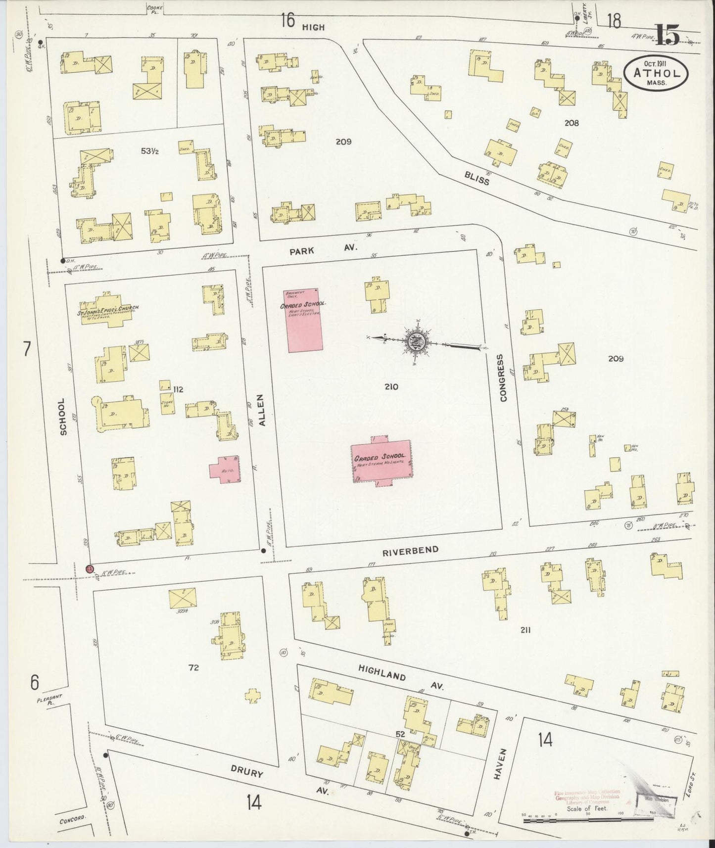 Sanborn Fire Insurance Map from Athol, Worcester County, Massachusetts (1911), Sheet #0015 - Complete Map Set gallery image, historic Sanborn map, vintage wall art, Massachusetts Massachusetts