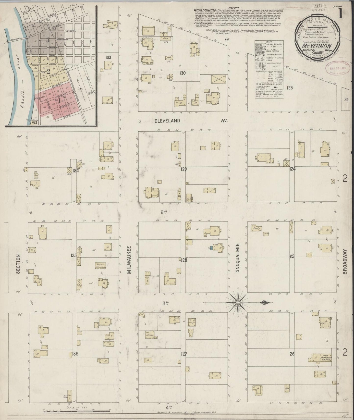 Sanborn Fire Insurance Map from Mount Vernon, Skagit County, Washington (1899), Sheet #0001 - Complete Map Set gallery image, historic Sanborn map, vintage wall art, Washington Washington