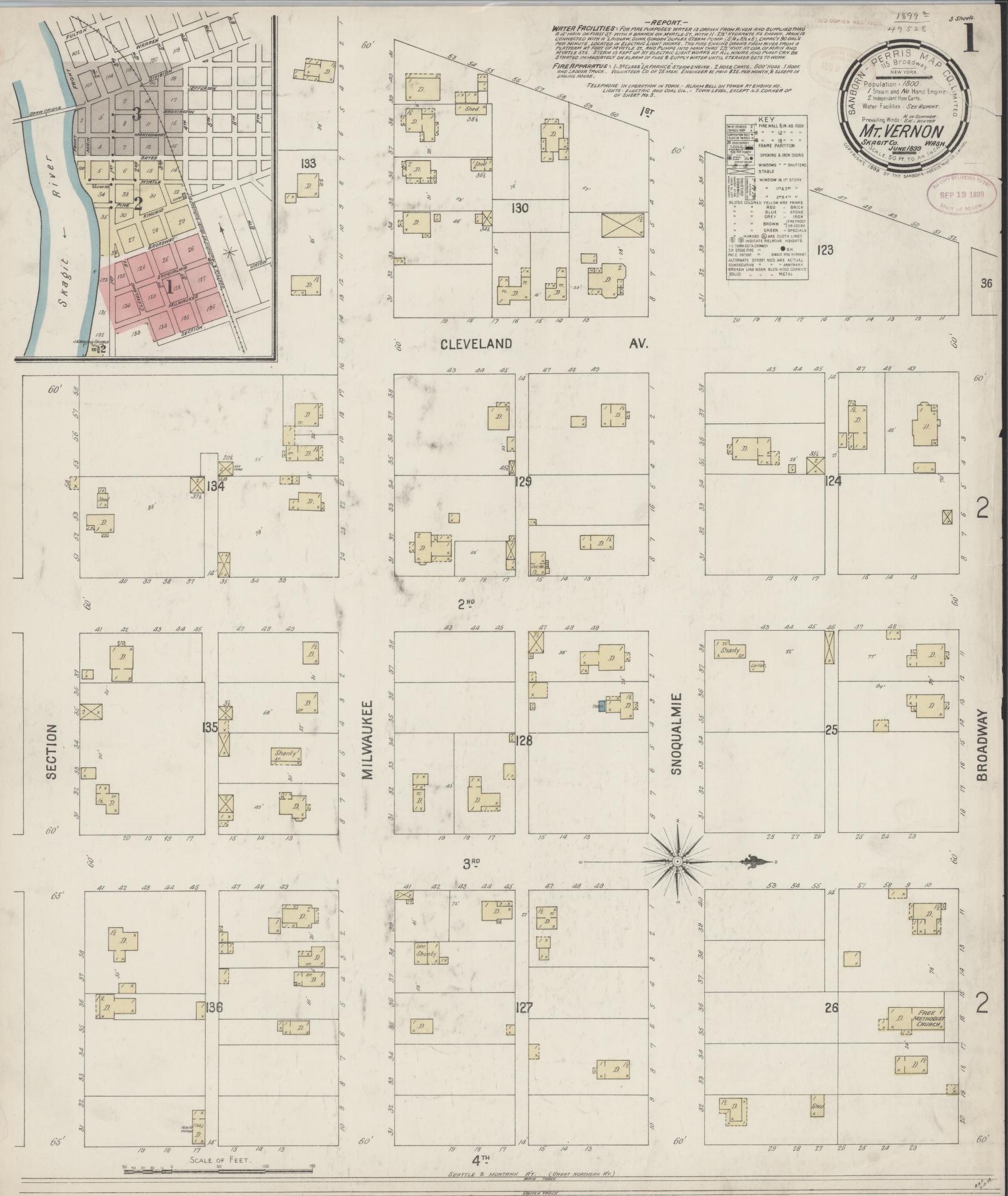 Sanborn Fire Insurance Map from Mount Vernon, Skagit County, Washington (1899), Sheet #0001 - Complete Map Set gallery image, historic Sanborn map, vintage wall art, Washington Washington