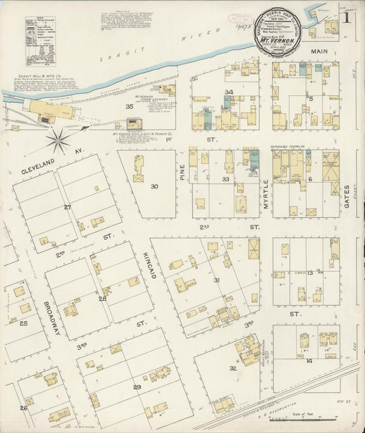 Sanborn Fire Insurance Map from Mount Vernon, Skagit County, Washington (1892), Sheet #0001 - Historic Sanborn Fire Insurance Map Print, vintage old map wall art, antique decor, genealogy gift, Washington Washington map
