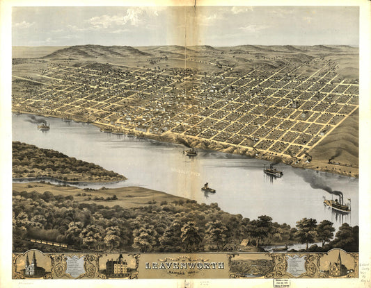 Bird's eye view of the city of Leavenworth, Kansas 1869. (1869) – Historic Bird’s-Eye View Panorama Print