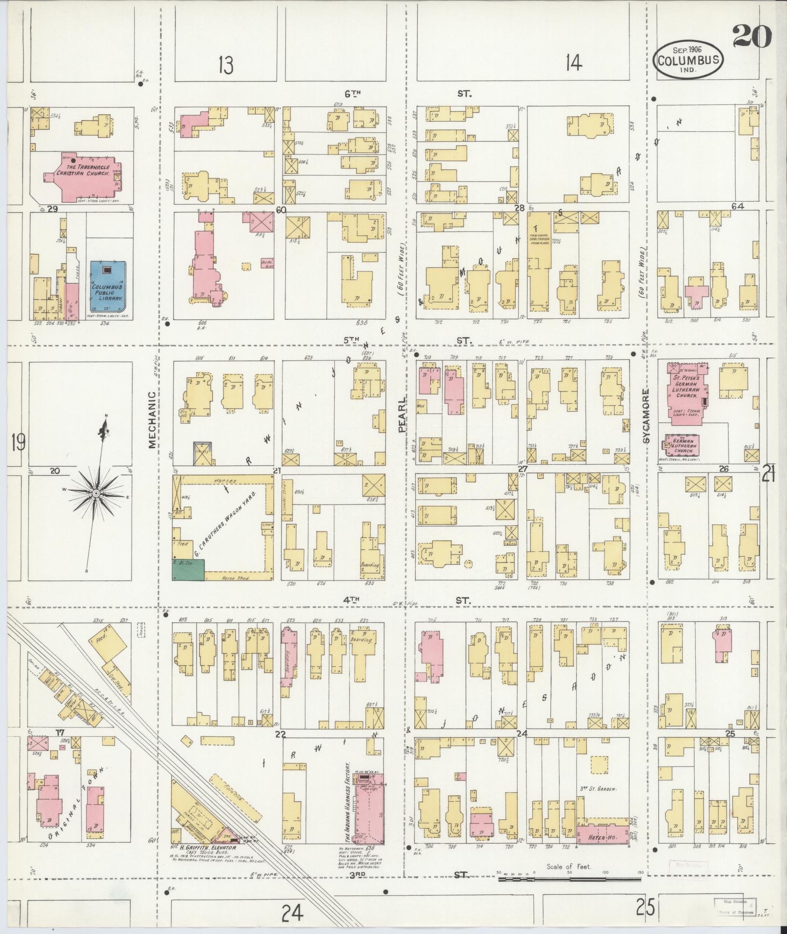 Sanborn Fire Insurance Map from Columbus, Bartholomew County, Indiana (1906), Sheet #0020 - Complete Map Set gallery image, historic Sanborn map, vintage wall art, Indiana Indiana
