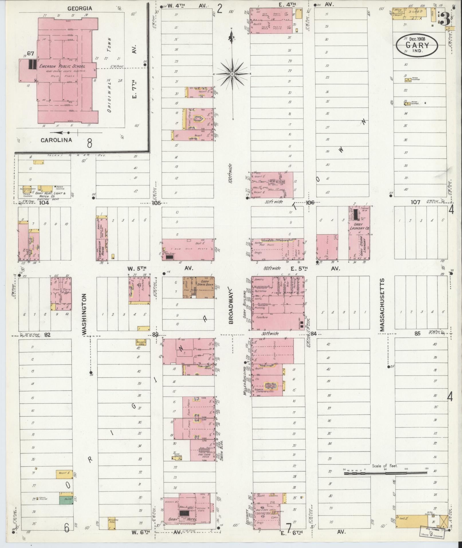 Sanborn Fire Insurance Map from Gary, Lake County, Indiana (1908), Sheet #0003 - Complete Map Set gallery image, historic Sanborn map, vintage wall art, Indiana Indiana