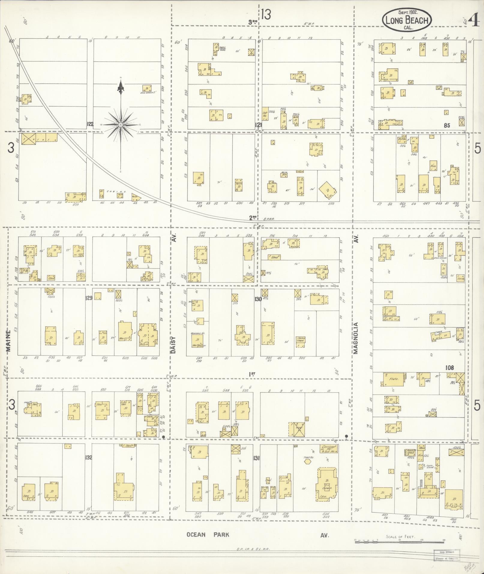 Sanborn Fire Insurance Map from Long Beach, Los Angeles County, California (1902), Sheet #0004 - Historic Sanborn Fire Insurance Map Print, vintage old map wall art, antique decor, genealogy gift, California California map